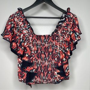 Anthropologie Let me be Women’s Smocked Ruffle Blouse Size Small